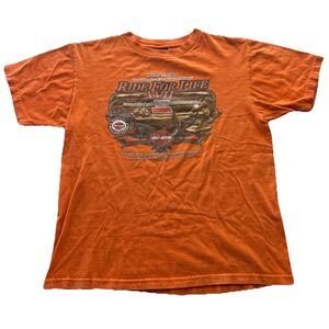 Vintage Harley Davidson Men's Large 2004 Ride For Life Orange Short Sleeve Shirt